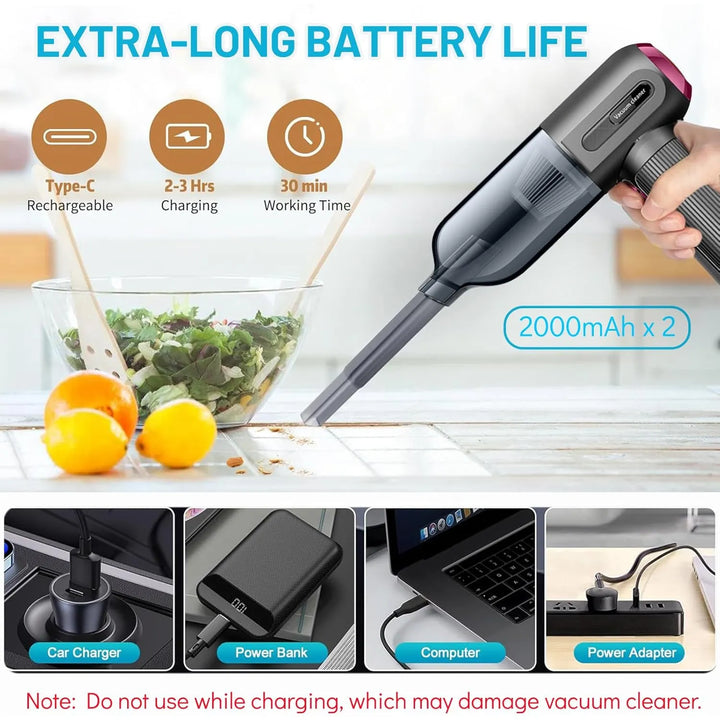 Draadloze Handstofzuiger 4-in-1 – Krachtige Mini Auto Stofzuiger met Blaasfunctie, 9000Pa, USB-C Oplaadbaar-Ilumina Benelux