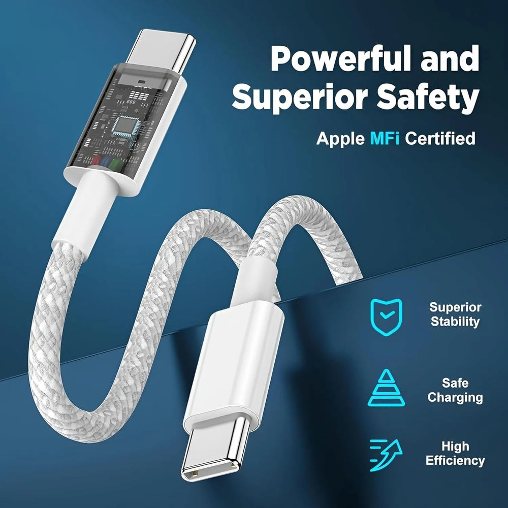 USB-C naar USB-C Kabel – 60W Power Delivery Snelladen – 1,2 Meter – Nylon Gevlochten