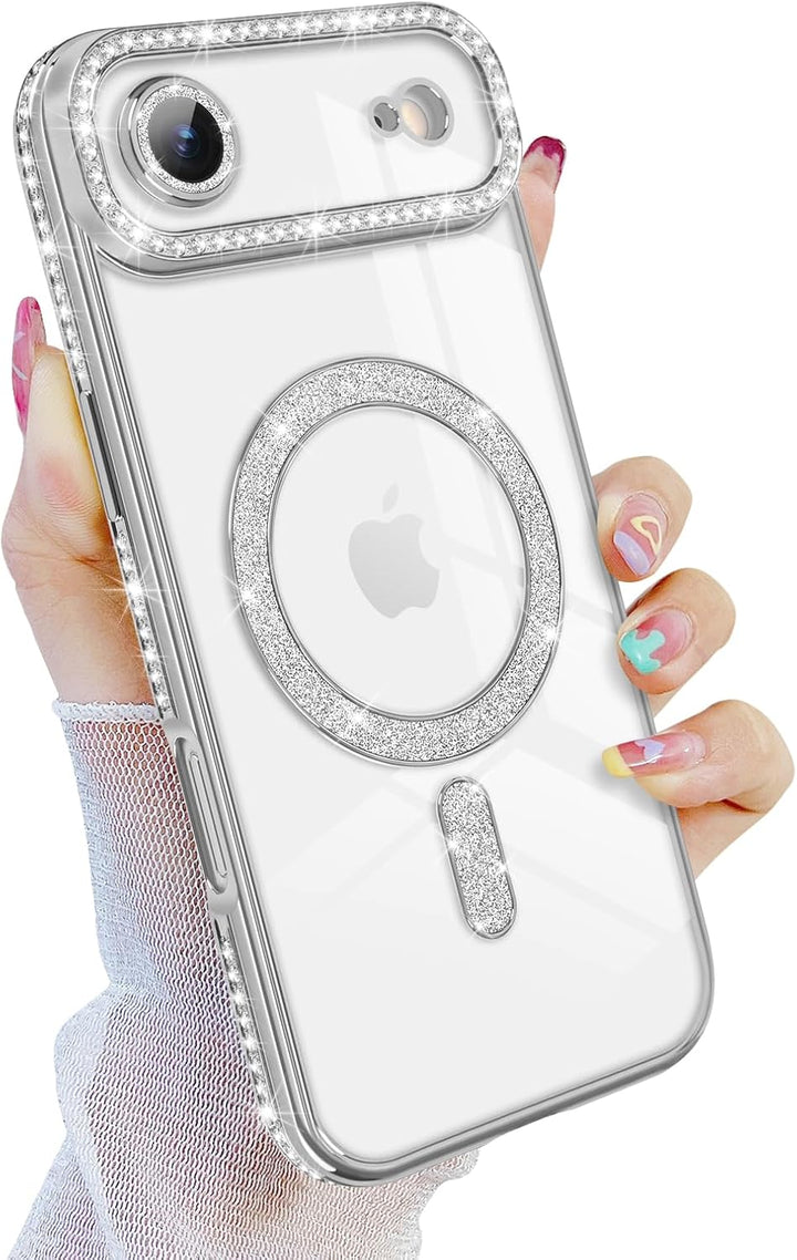 iPhone Air Hoesjes – MagSafe Glitter Backcover – Diamantjes – Glamour – Zilver-Ilumina Benelux