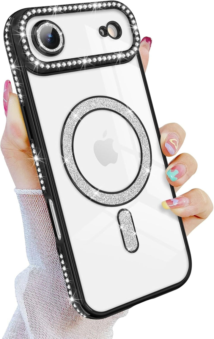 iPhone Air Hoesjes – MagSafe Glitter Backcover – Diamantjes – Glamour – Zwart-Ilumina Benelux