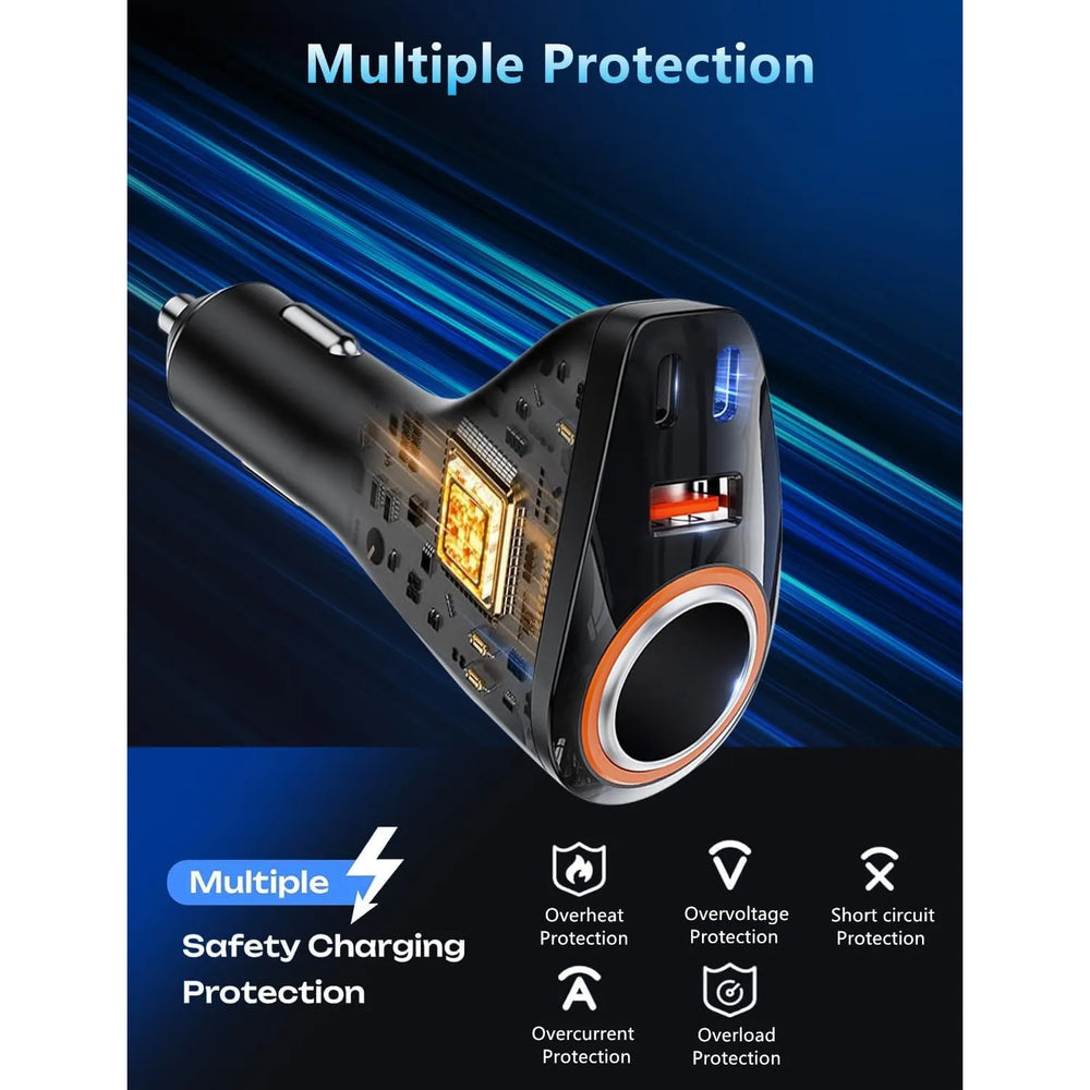 66W 4-in-1 USB-C PD & QC3.0 Fast Charge Autolader met 3 USB Poorten-Ilumina Benelux
