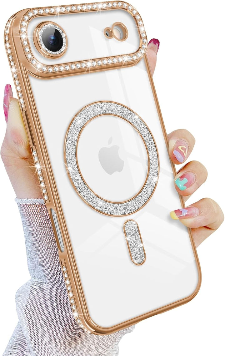iPhone Air Hoesjes – MagSafe Glitter Backcover – Strass Diamantjes – Glamour – Goud-Ilumina Benelux