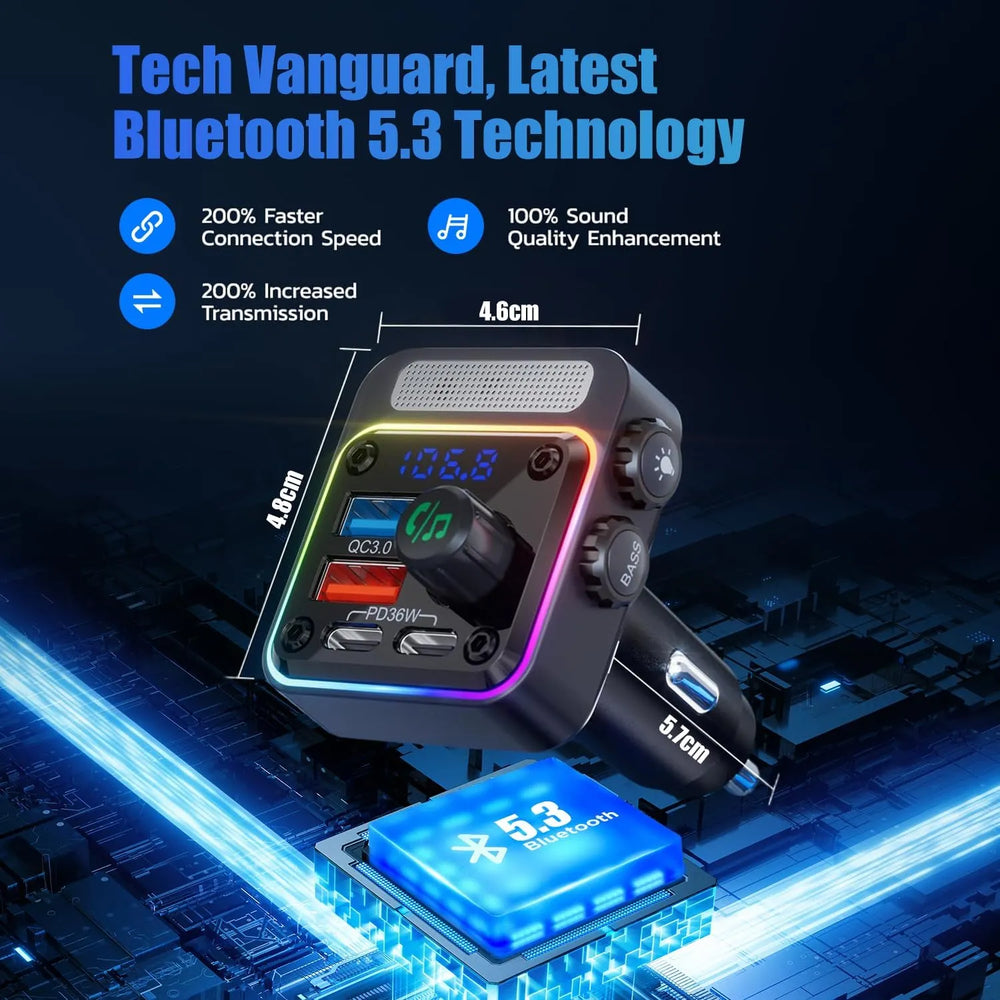 Bluetooth FM Transmitter Auto - Handsfree Carkit - MP3 Audio Receiver - 2x USB + 2x USB-C - Snellader - Zwart-Ilumina Benelux