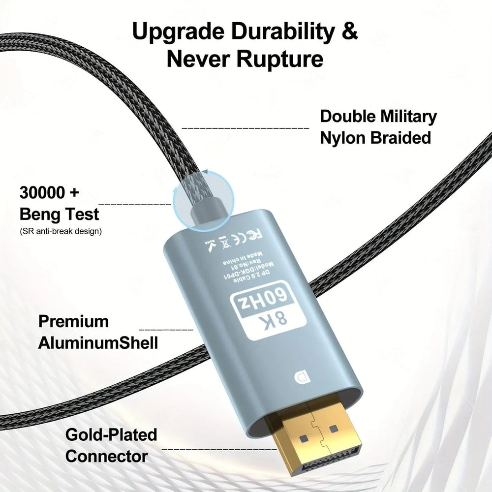 DisplayPort naar DisplayPort Kabel 2 Meter – 8K 60Hz – DP 1.4 High Speed Kabel – HDR
