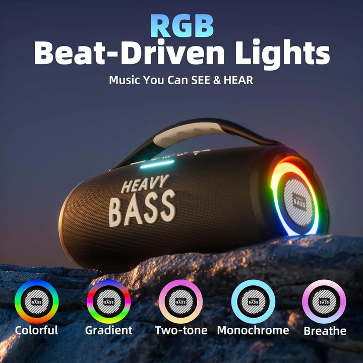 HEAVY BASS Bluetooth Speaker 80W – Draadloze Party Speaker – 10000mAh Batterij – RGB Verlichting – IPX6 Waterbestendig-Ilumina Benelux