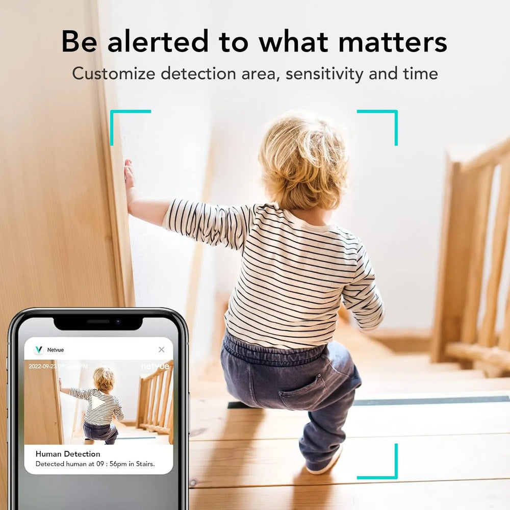NETVUE Indoor Beveiligingscamera 1080P – WiFi IP Camera met AI Detectie, Nachtzicht & Tweeweg Audio – Zwart