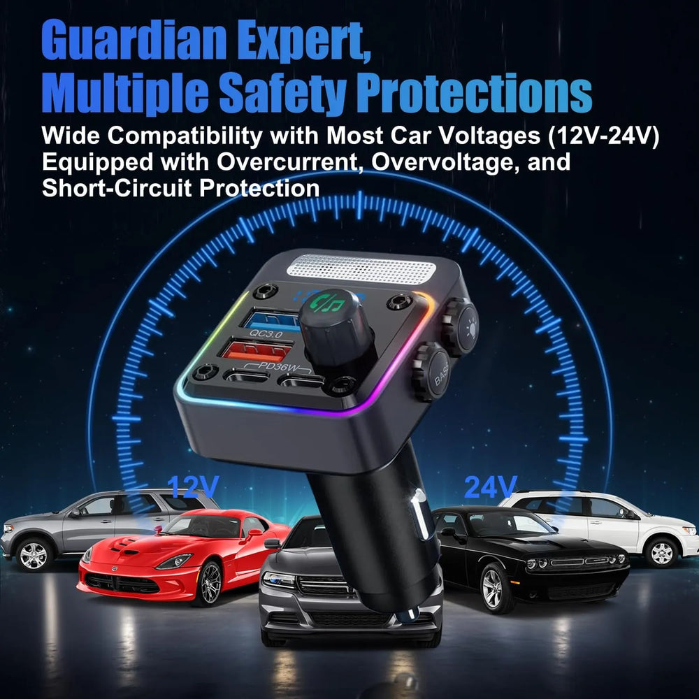 Bluetooth FM Transmitter Auto - Handsfree Carkit - MP3 Audio Receiver - 2x USB + 2x USB-C - Snellader - Zwart-Ilumina Benelux