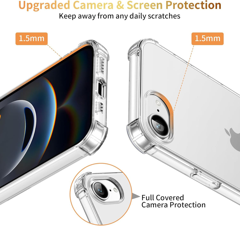 iPhone 16E Hoesjes – Militair Schokbestendig Backcover – Met Cameralens Protector + 2x Screenprotector – Transparant-Ilumina Benelux