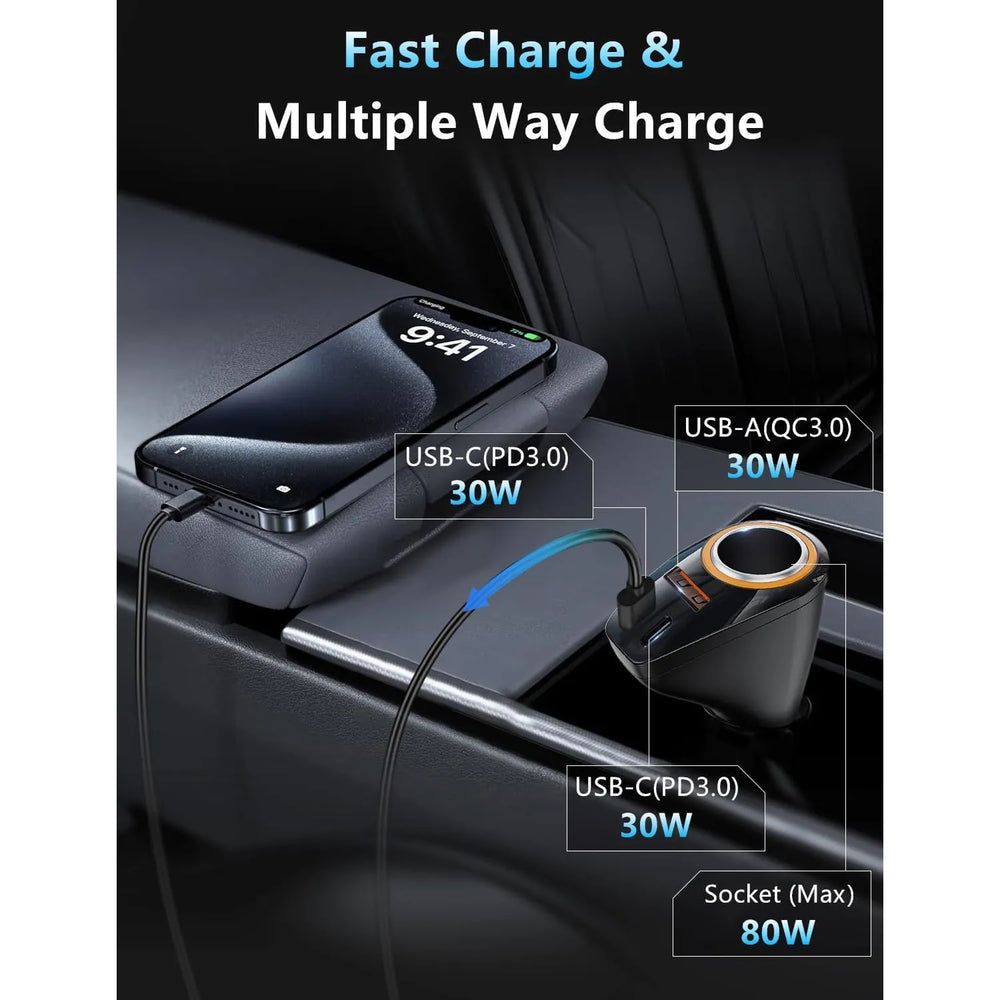 66W 4-in-1 USB-C PD & QC3.0 Fast Charge Autolader met 3 USB Poorten-Ilumina Benelux