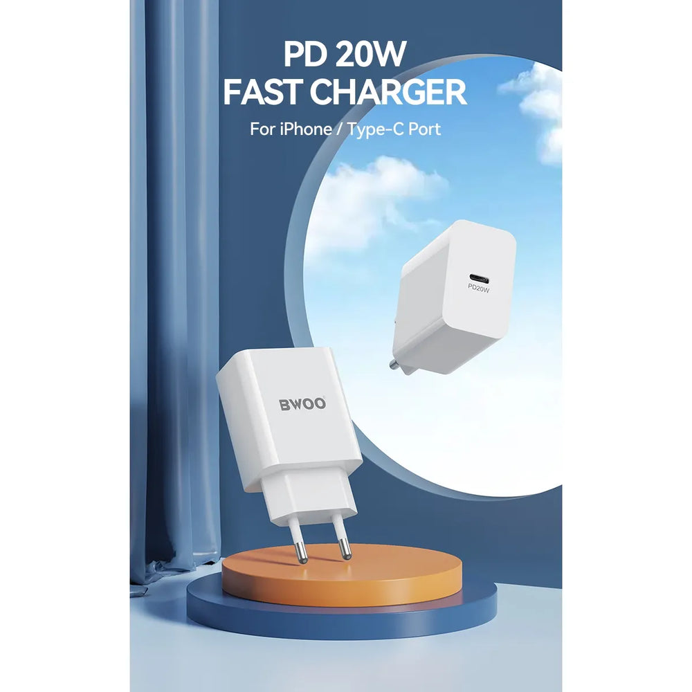 20W USB-C PD Snellader met USB-C Kabel – EU Stekker Oplader