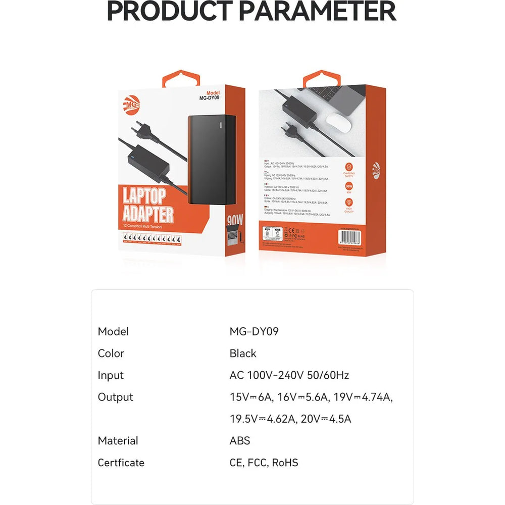 90W Universele Laptop Oplader – 12 Verwisselbare Connectoren – Geschikt voor HP, Dell, Lenovo, Acer, Asus, Toshiba en meer-Ilumina Benelux