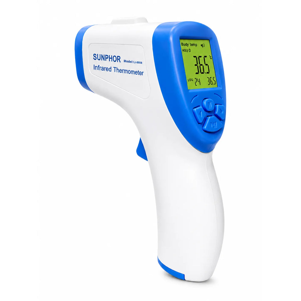 SUNPHOR Infrarood Voorhoofdthermometer – Contactloze Digitale Thermometer – Koortsmeter voor Baby's, Kinderen & Volwassenen – LCD Display – Geheugenfunctie-Ilumina Benelux