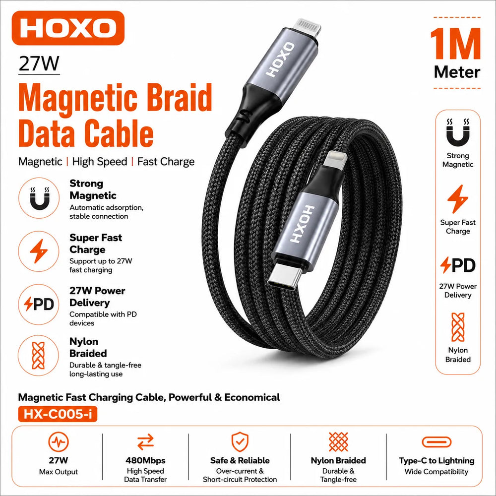 Magnetic Braid Lightning Data Kabel 27W 1 Meter-Ilumina Benelux