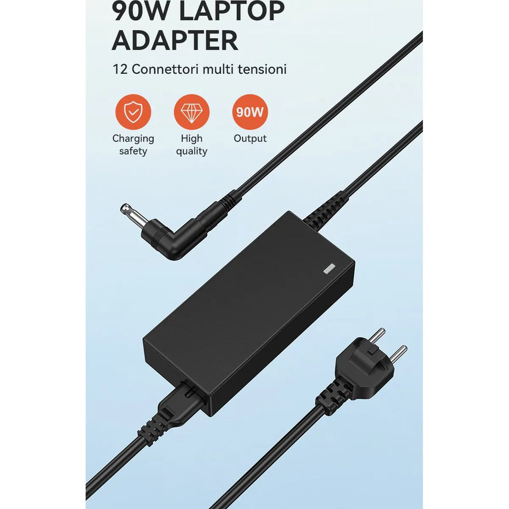 90W Universele Laptop Oplader – 12 Verwisselbare Connectoren – Geschikt voor HP, Dell, Lenovo, Acer, Asus, Toshiba en meer-Ilumina Benelux