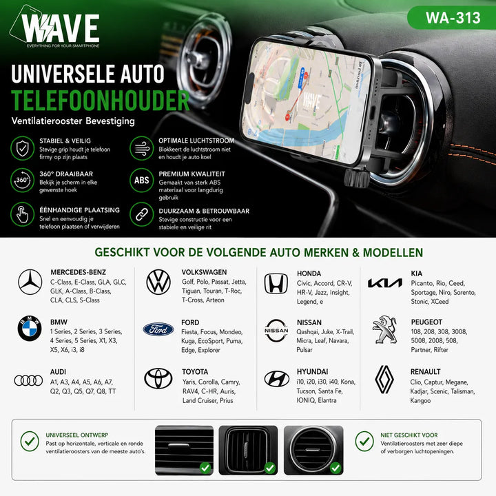 Universele Auto Telefoonhouder voor Ronde Ventilatieroosters – Mercedes-Benz, Audi, BMW & Volkswagen-Ilumina Benelux