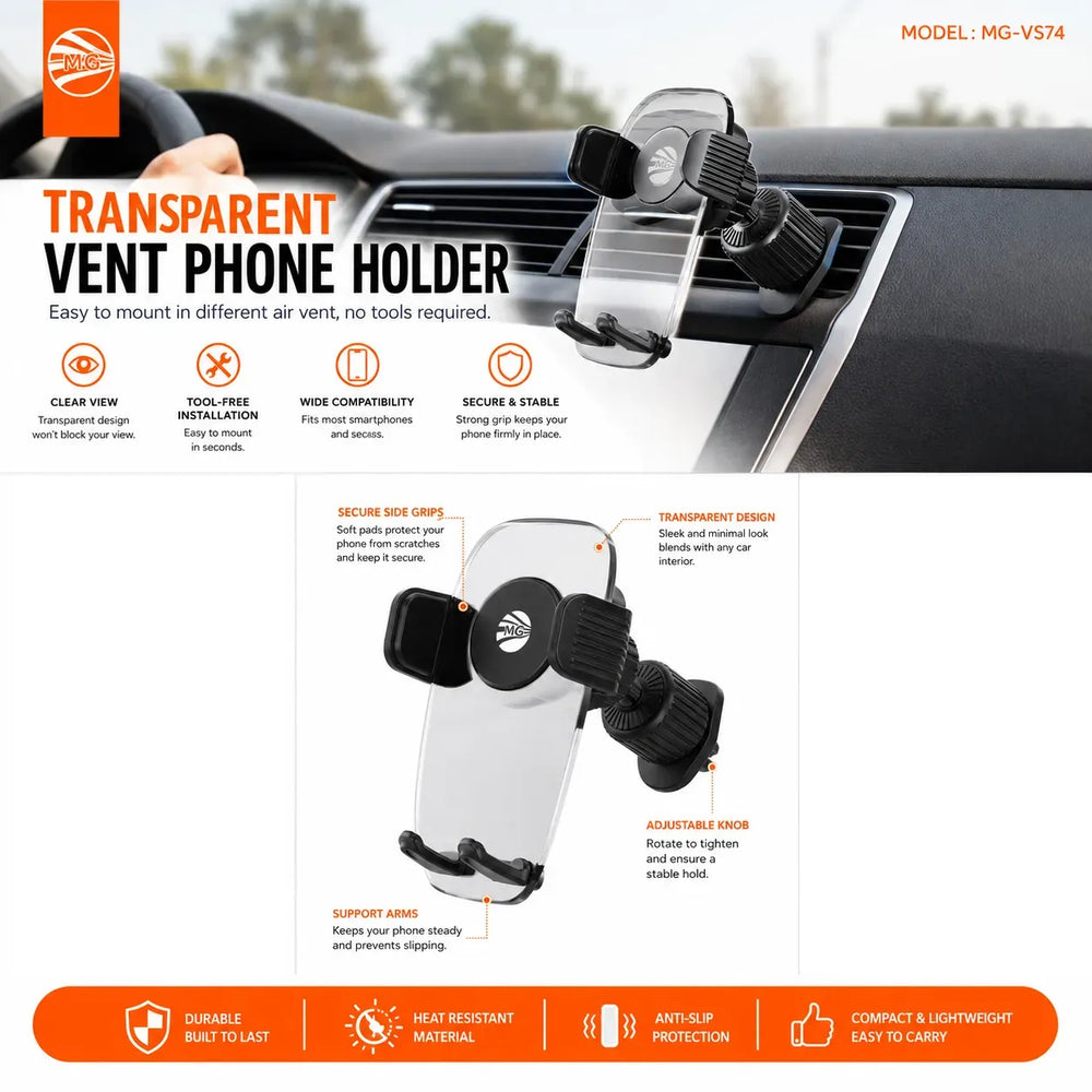 Auto Telefoonhouder – Luchtrooster – 360° Draaibaar – Transparant/Zwart-Ilumina Benelux