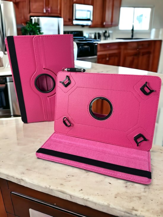 8 inch Tablet Hoesjes – 360° draaibaar – Multi-stand Standfunctie – Donkerroze-Tablethoesjes-Ilumina Benelux