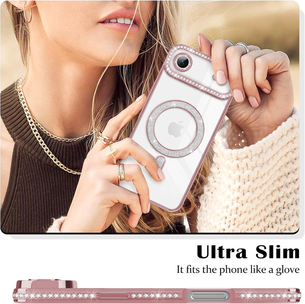 iPhone Air Hoesjes – MagSafe Glitter Backcover – Diamantjes – Glamour – Roségoud-Ilumina Benelux