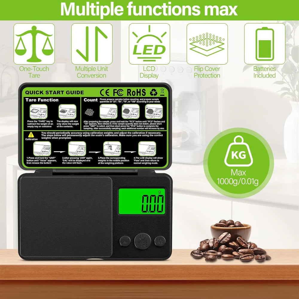 Digitale Precisie Weegschaal 1000g x 0,01g – Pocket Scale – Mini Weegschaal met LCD Display – Sieraden, Koffie, Specerijen en Laboratorium-Ilumina Benelux