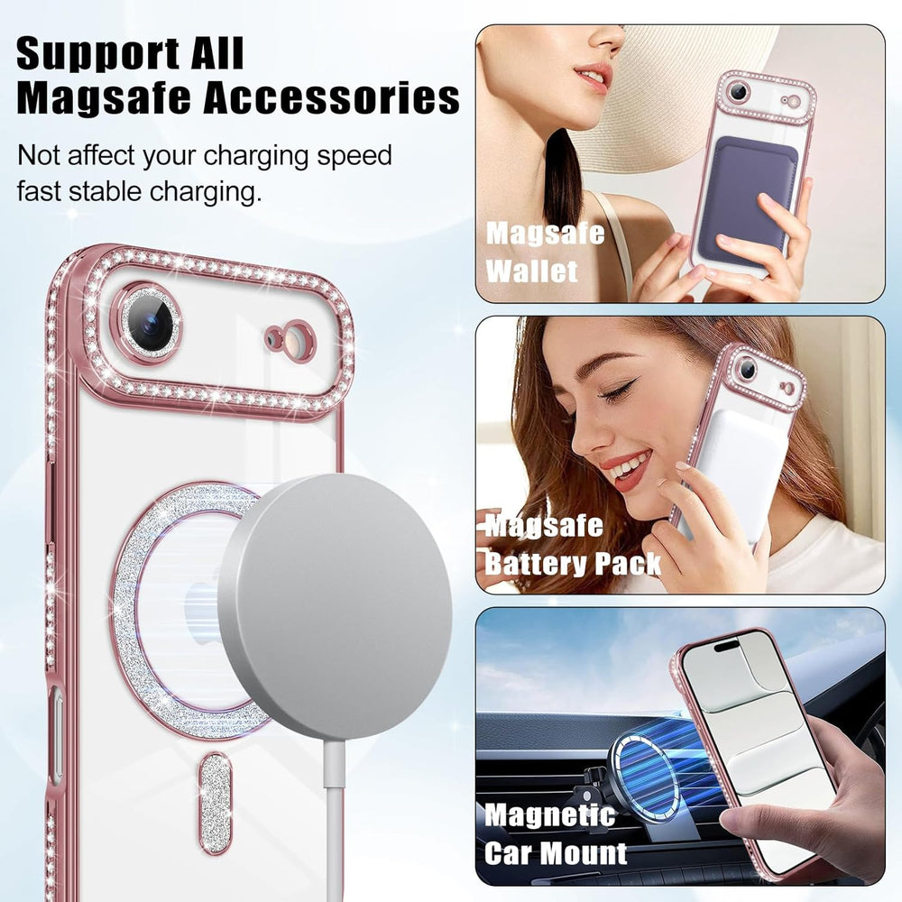 iPhone Air Hoesjes – MagSafe Glitter Backcover – Diamantjes – Glamour – Roségoud-Ilumina Benelux