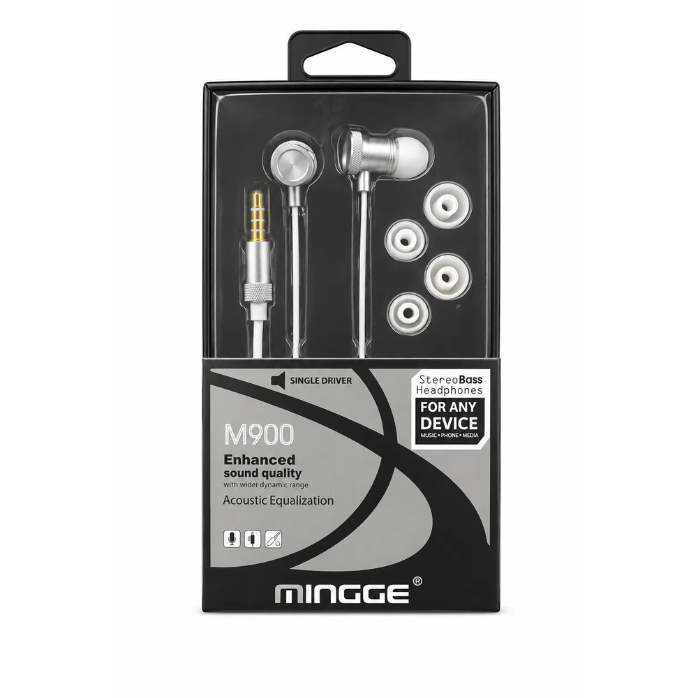 Mingge M900 In-Ear Metal Super Bass Oordopjes met Microfoon – 3.5mm Stereo Headset – Zilver-Ilumina Benelux