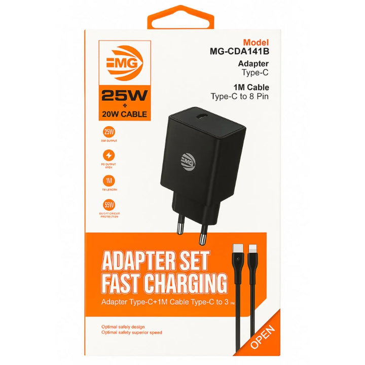 Adapter Set – 25W Snellader – USB-C Adapter – 1 Meter USB-C naar Lightning Kabel – Zwart-Ilumina Benelux