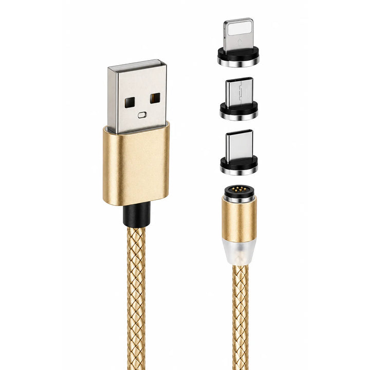 360° Magnetische Oplaadkabel – USB-A naar Lightning / Micro USB / USB-C – Magnetische Fast Charge Datakabel – Goud-Ilumina Benelux