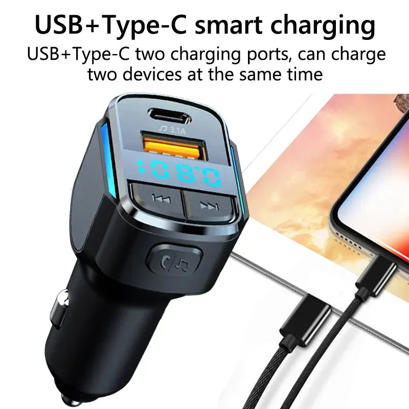 Bluetooth FM Transmitter Auto - Bluetooth 5.0 - USB-C PD 18W Snellader - MP3 Speler - Handsfree Bellen - USB Stick Ondersteuning - Geschikt voor iPhone & Android