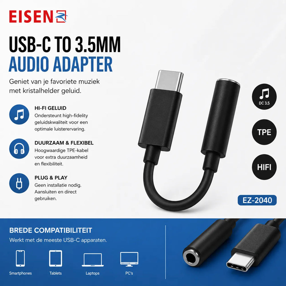 USB-C naar 3.5mm Jack Adapter – AUX naar USB-C – Audio Dongle met Microfoon Ondersteuning – Bellen & Muziek – Aluminium Behuizing – Nylon Kabel – Zwart-Ilumina Benelux
