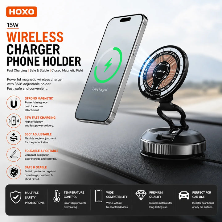 15W Draadloze Oplader Telefoonhouder - Magnetische Auto Houder met Wireless Charging-Ilumina Benelux