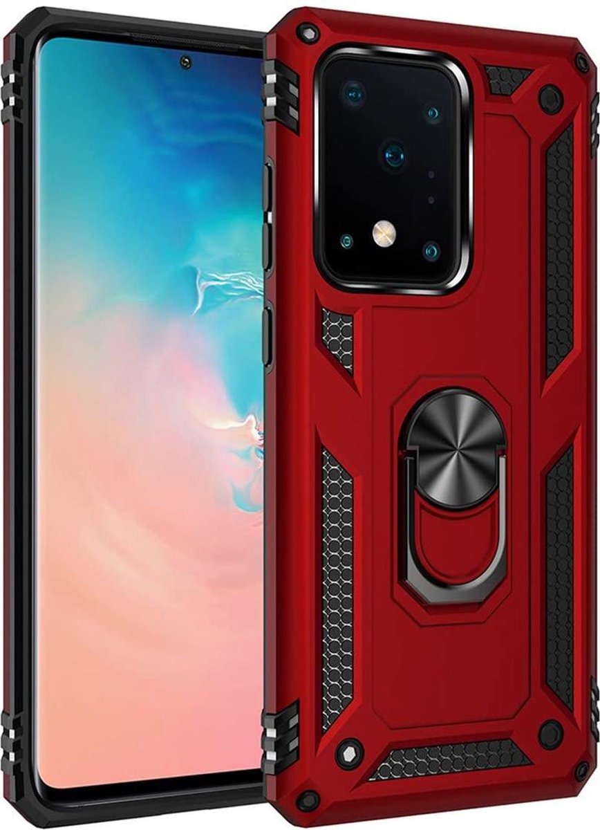 Samsung Galaxy S20 Ultra Hoesjes – Rugged Ring Armor Backcover – Schokbestendig – Rood-Ilumina Benelux