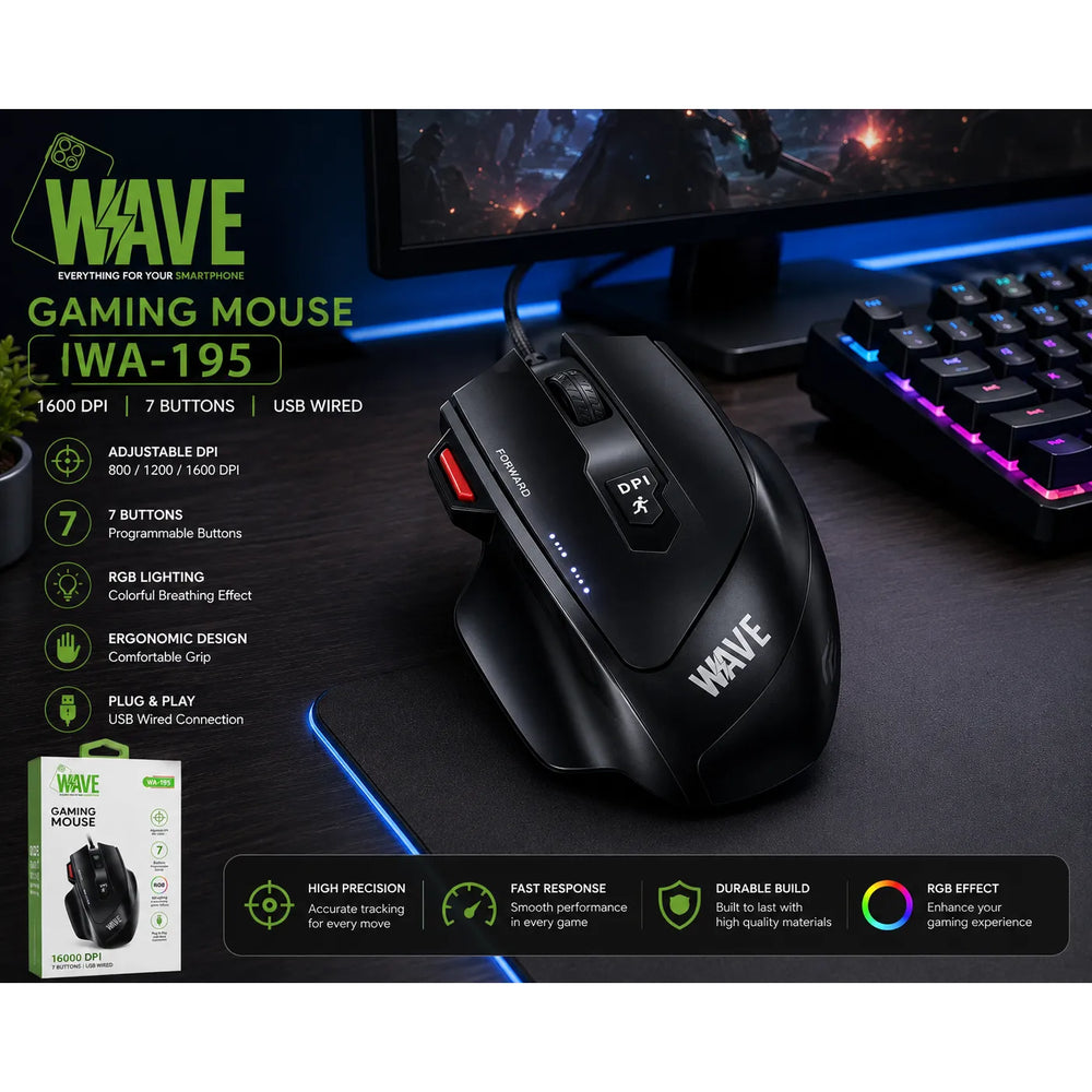 Gaming Muis 16000 DPI – 7 Programmeerbare Knoppen – RGB Verlichting – USB Bedraad – Zwart-Ilumina Benelux