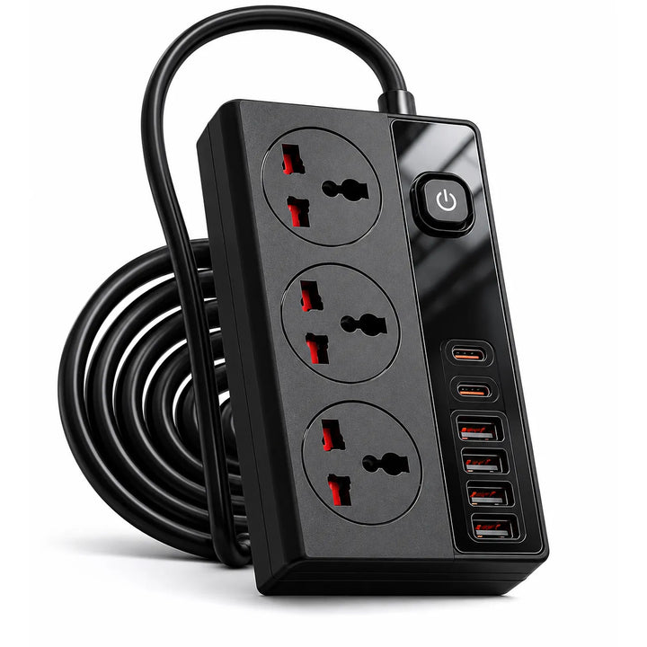 9-in-1 Stekkerdoos met USB-C & USB-A – 2500W – 3 Stopcontacten – 2 Meter Kabel – PD20W Snelladen-Ilumina Benelux