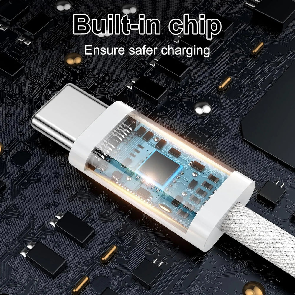 Snellaadkabel – USB-C naar USB-C – 60W – 2 Meter – Nylon Gevlochten – Wit-Ilumina Benelux