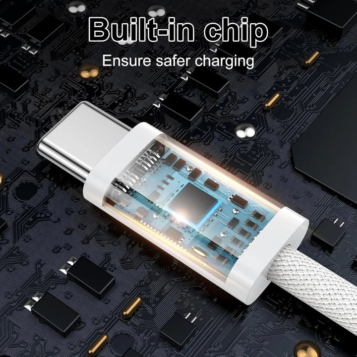 Snellaadkabel – USB-C naar USB-C – 60W – 2 Meter – Nylon Gevlochten – Wit-Ilumina Benelux