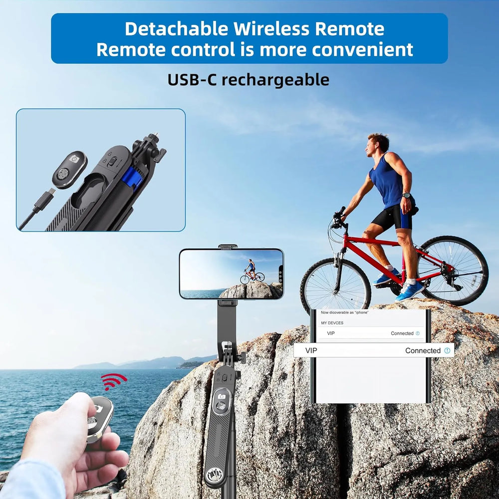 Selfie Stick & Statief met Afstandsbediening – 180 cm Uitschuifbaar – 3-in-1 Telefoonhouder – Geschikt voor iPhone, Android, Camera & GoPro – Zwart