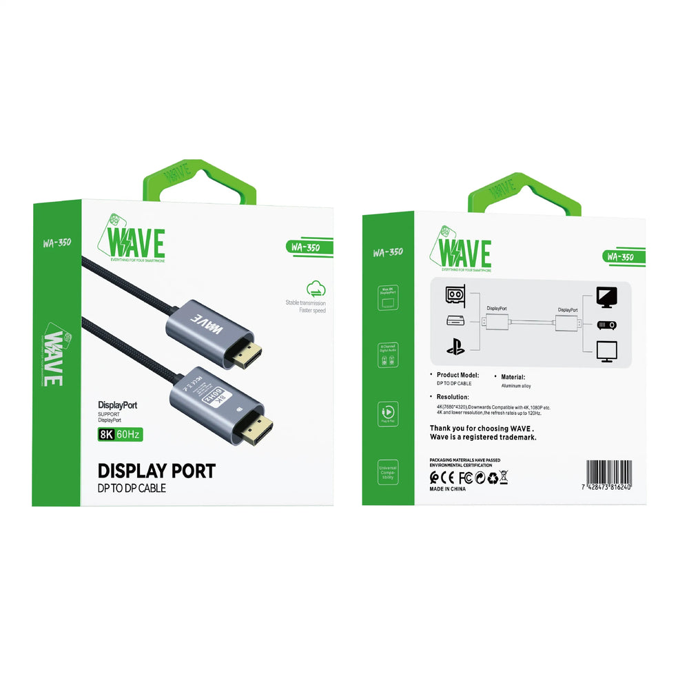 DisplayPort Kabel 8K 60Hz – DP naar DP Kabel – 4K 144Hz – Aluminium Connectoren – Gevlochten Kabel
