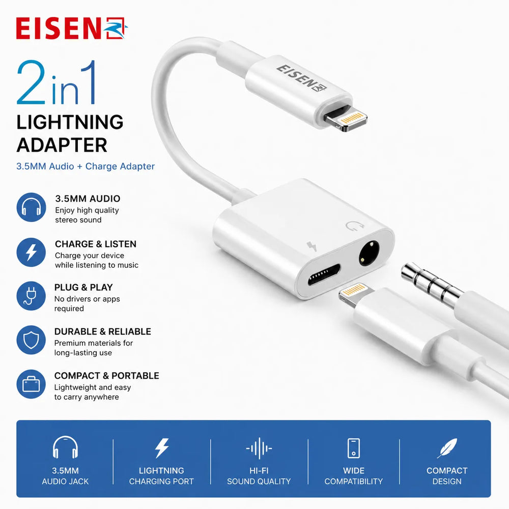 Lightning naar 3.5mm Jack + Lightning Oplaadadapter – Audio & Opladen Tegelijk – AUX Adapter voor iPhone – Bellen & Muziek – HiFi Geluidskwaliteit-Ilumina Benelux