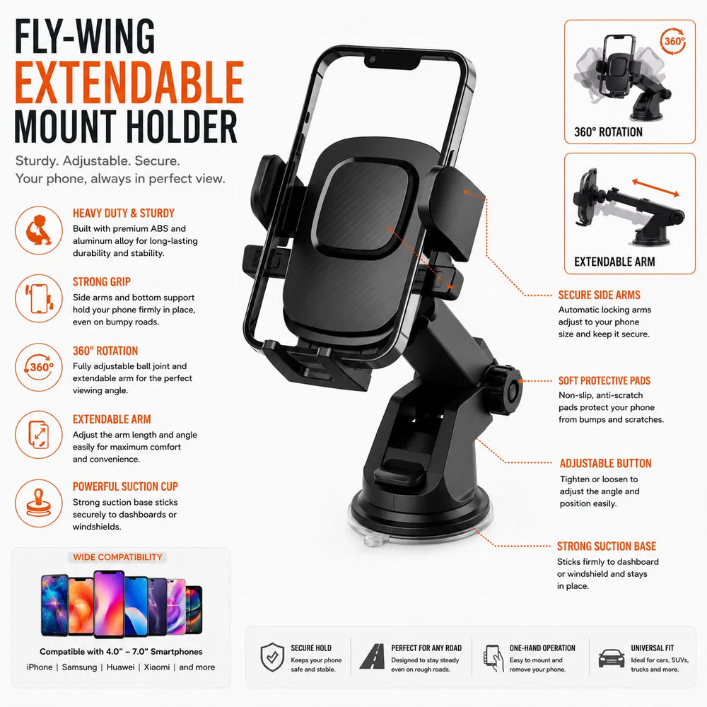 Auto Telefoonhouder met Zuignap – Dashboard & Voorruit Houder – 360° Draaibaar – Universeel-Ilumina Benelux