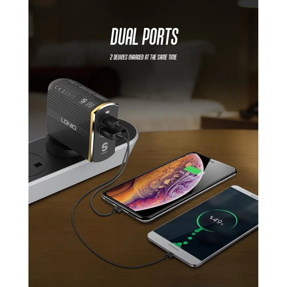 LDNIO A2502C QC 3.0 + USB-C PD Snellader 36W – Dual USB Travel Charger – Zwart-Ilumina Benelux