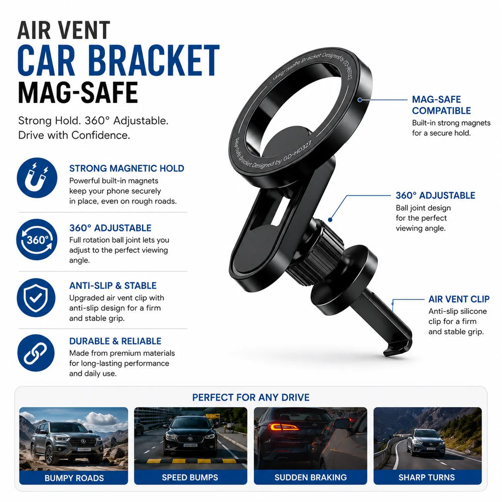 MagSafe Auto Telefoonhouder – Luchtrooster – 360° Draaibaar – Zwart-Ilumina Benelux