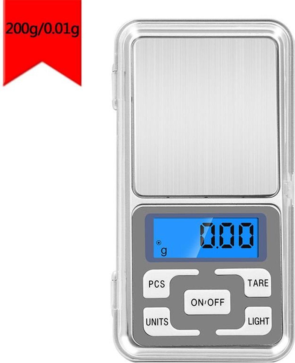 Digitale precisieweegschaal – Zakweegschaal 200g x 0,01g – LCD display – Tara & telfunctie – Zilver-Ilumina Benelux