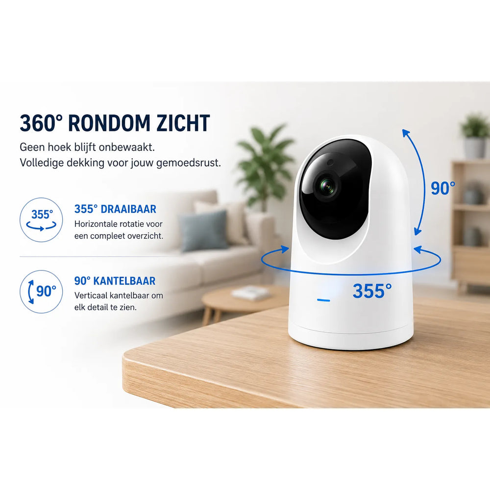 Draadloze IP Beveiligingscamera 1080P HD – 355° Pan & 90° Tilt – WiFi – Nachtzicht – Tweeweg Audio-Ilumina Benelux