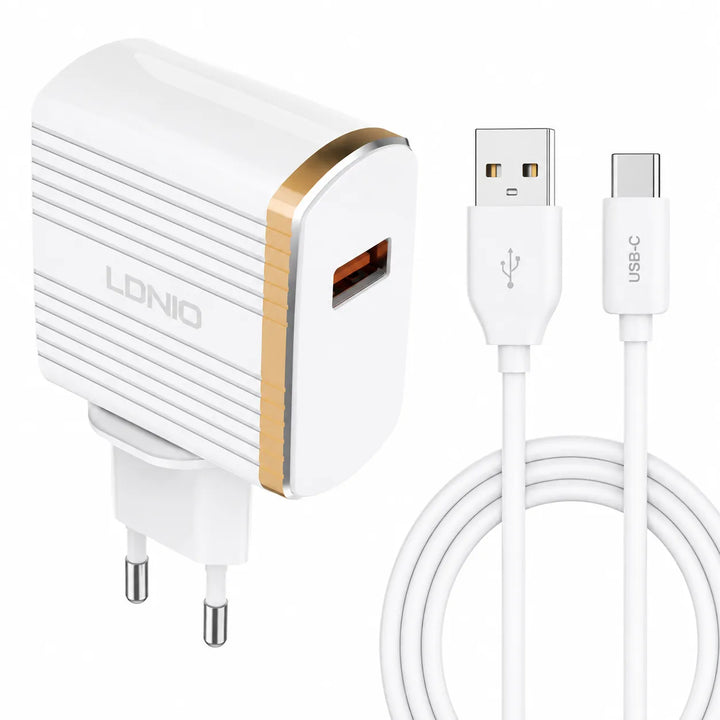 LDNIO A1302Q Snellader met USB-A naar USB-C Kabel – 18W Fast Charge – 1 Meter-Ilumina Benelux