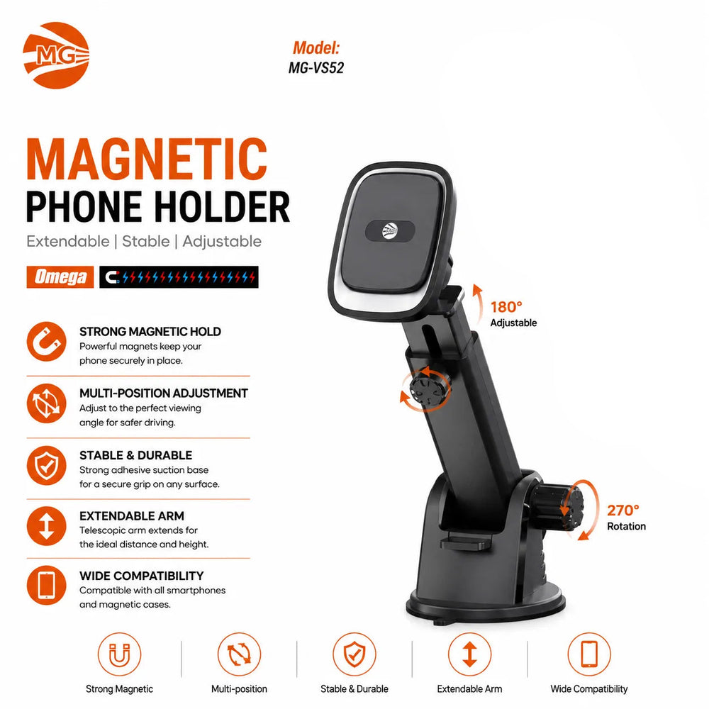 Magnetische Auto Telefoonhouder – Dashboard & Voorruit – Verstelbare Arm – Zwart-Ilumina Benelux