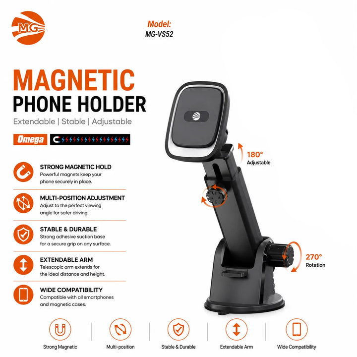 Magnetische Auto Telefoonhouder – Dashboard & Voorruit – Verstelbare Arm – Zwart-Ilumina Benelux