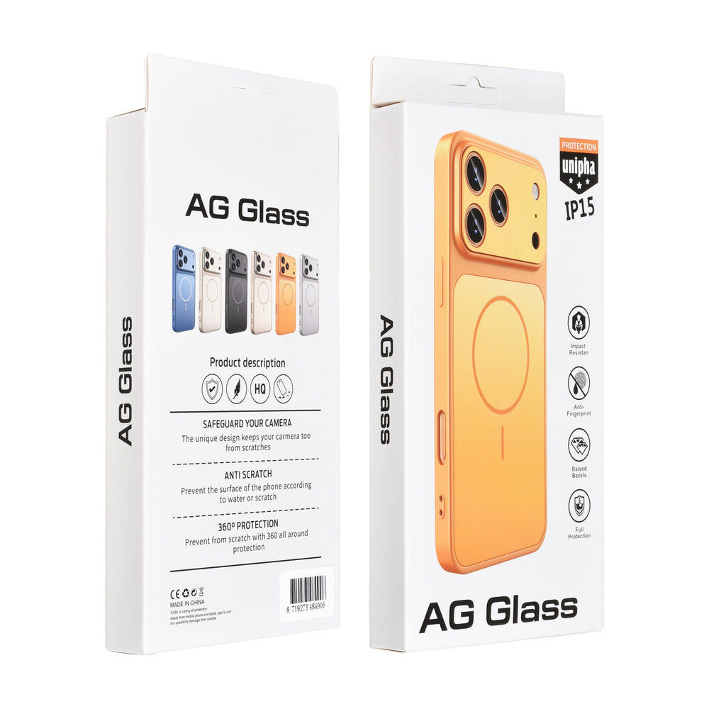 AG Matte Glass iPhone 15 Backcover hoesje - Magsafe full protection cover - Oranje-Hoesjes-Ilumina Benelux