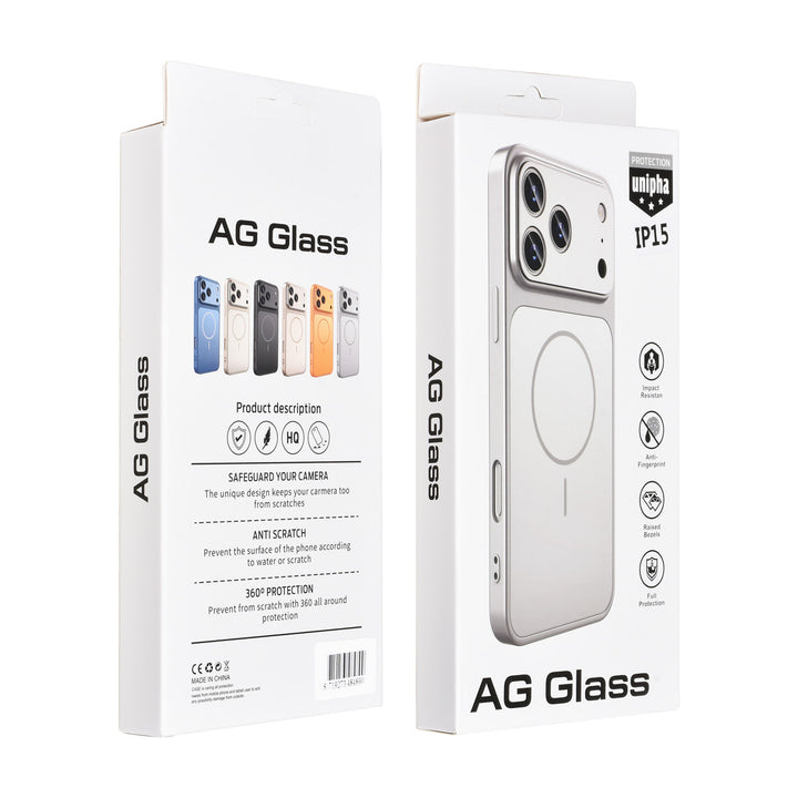 AG Matte Glass iPhone 15 Backcover hoesje - Magsafe full protection cover - Zilver-Hoesjes-Ilumina Benelux