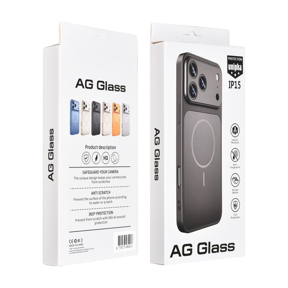 AG Matte Glass iPhone 15 Backcover hoesje - Magsafe full protection cover - Zwart-Hoesjes-Ilumina Benelux