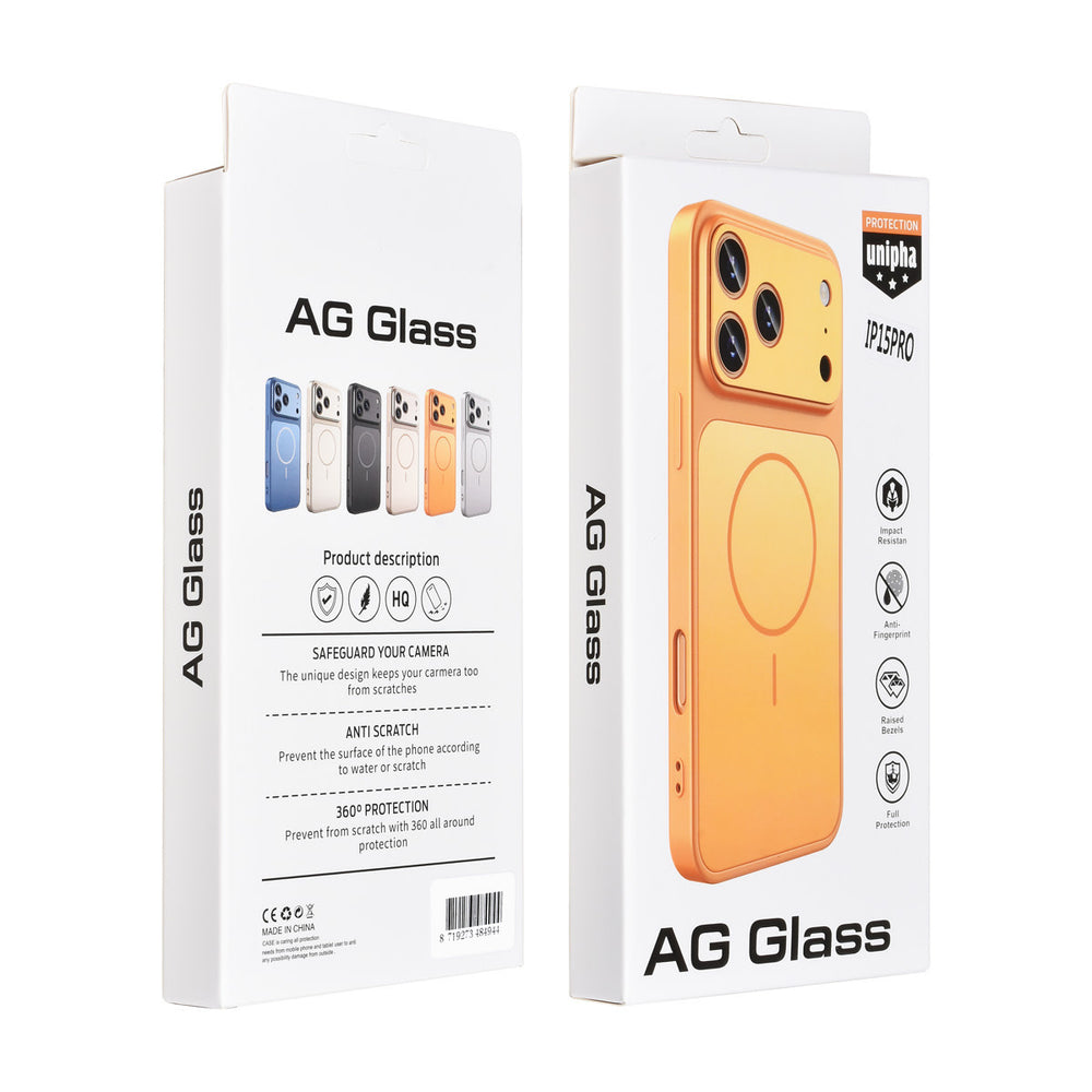 AG Matte Glass iPhone 15 Pro Backcover hoesje - Magsafe full protection cover - Oranje-Hoesjes-Ilumina Benelux